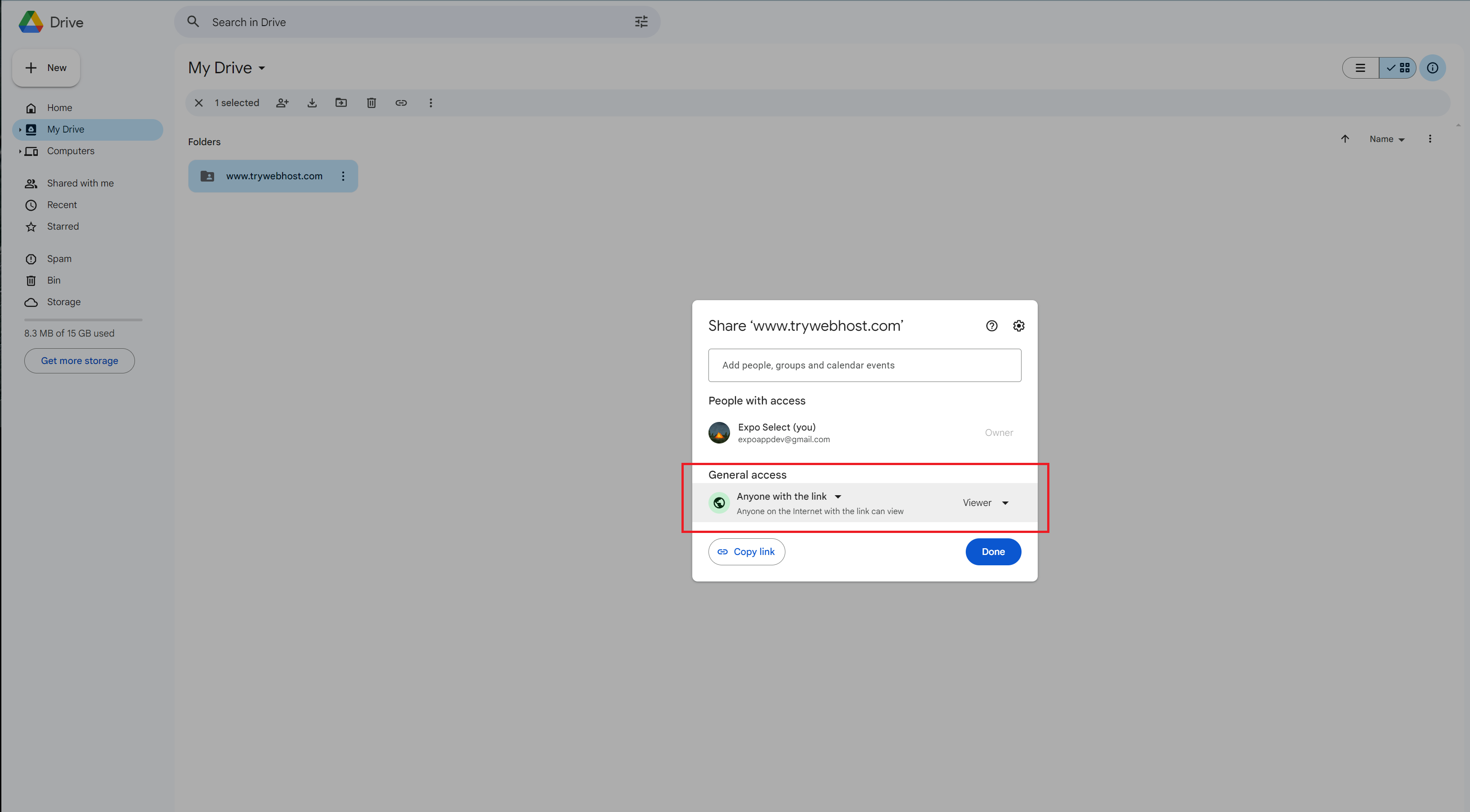 Web-Host Floder Share Link
